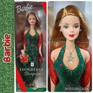 BARBIE Doll Collectable Holiday Surprise Christmas Gift Green Gown New In Box